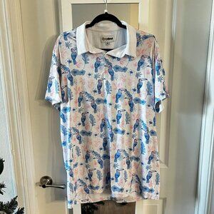 Tipsy Elves Short Sleeve Polo Toucans Size XXL Color White Blue Pink